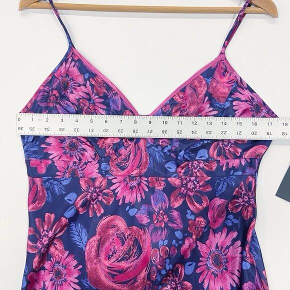 Chanteuse Intimates Pink & Purple Floral Slip Dress Maxi Silky Women’s Medium - Picture 11 of 11